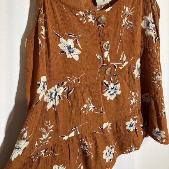 5/$25 Paper Crane Anthropologie Women’s M Burnt Orange Floral Tank Top Tiered - Picture 2 of 6
